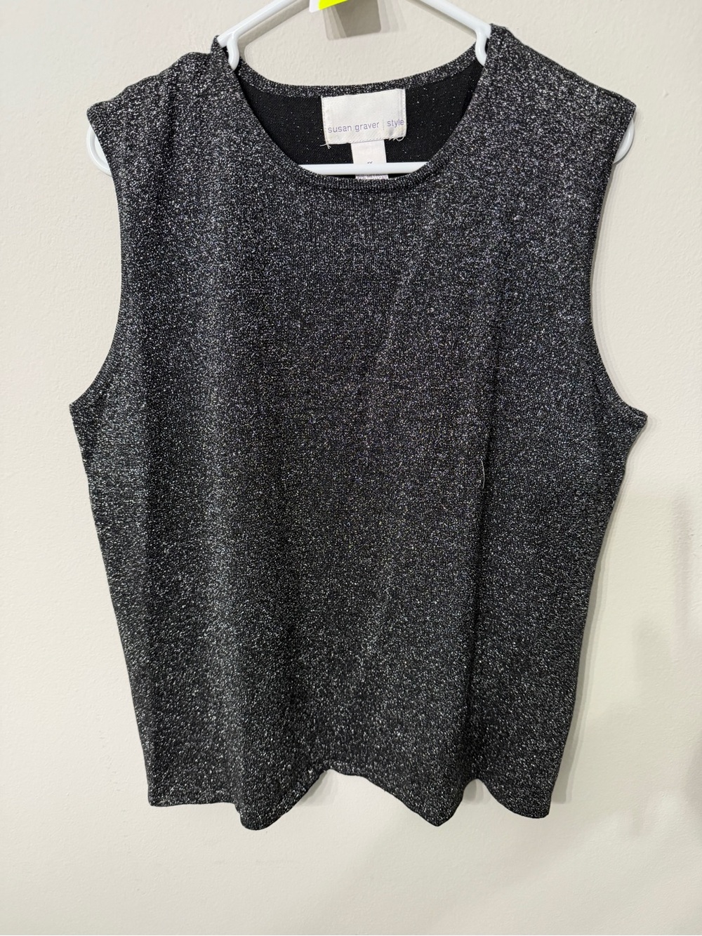 Women’s Susan Graver Style 1X Black Silver Metallic Sleeveless Top